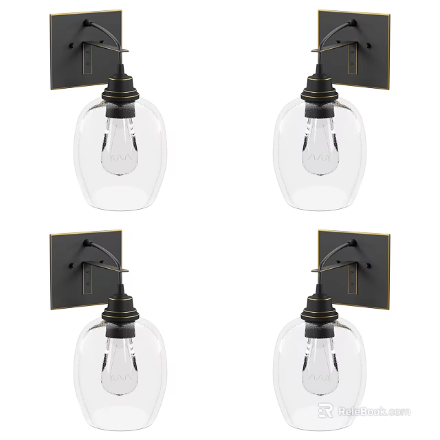 Vintage Wall Sconce With Clear Glass Shade And Black Metal Frame For Indoor Lighting 3d model 