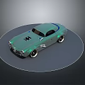 Teal Vintage Car With Blue Stripes And Shiny Alloy Wheels Design