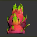 Fresh Dragon Fruit Whole Sliced Pulp and Peel Display on Black Surface 3d model