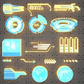 Modern Glowing Tech Interface Icons With Digital Elements And Design Features 3d model