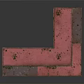 Functional L shaped Desk with Pink Worn Surface and Green Metal Legs Vintage Industrial Design