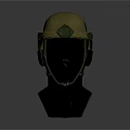 Yellow Helmet With Green Straps Displayed On Black Mannequin Head