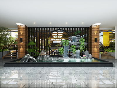 New Chinese Garden Roof Garden Sunshine Room Indoor Landscape Tea Room Green Plant Furniture 3d model