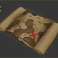 Rolled Decorative Scroll With Map Pattern And Red Symbol For Home Use 3d model