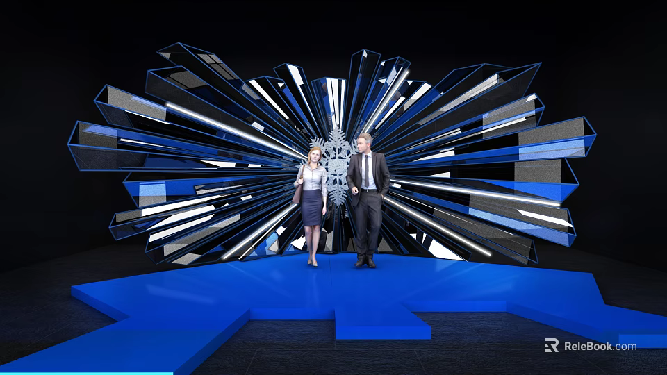 Stylish Photo Check In Spot With Radial Blue Black Geometric Structure And Blue Platform 3d model 
