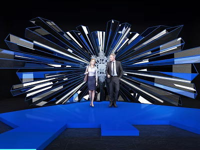 Stylish Photo Check In Spot With Radial Blue Black Geometric Structure And Blue Platform 3d model