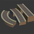 Curved And Straight Road Segment Models With Brick Base Gray Pavement White Lane Lines 3d model