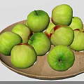 Fresh Ripe Green Apples Placed in a Wooden Plate on White Background