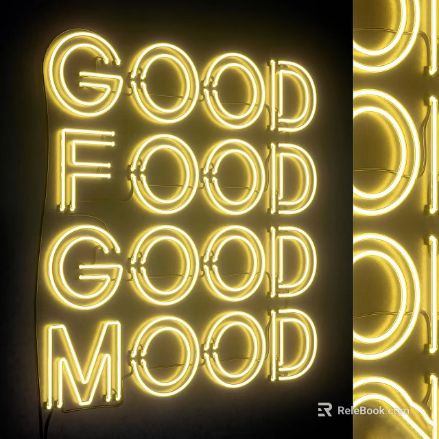 Unique Shaped Wall Lamp With Neon Good Food Mood Letters 3d model 