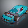 Turquoise Custom Race Car With Exposed Engine And Oversized Wheels 3d model