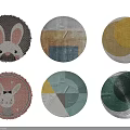 Cute And Modern Round Rugs With Cartoon Rabbit And Geometric Patterns 3d model