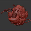 Smart Machine Snail Shaped Design With Rusted Metal Pipes Gears And Yellow Lights