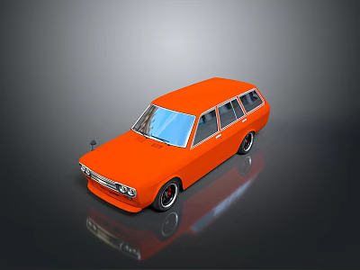 Orange Vintage Station Wagon 3D Model With Black Background And Reflection 3d model