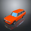 Orange Vintage Station Wagon 3D Model With Black Background And Reflection 3d model