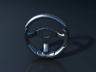 Shiny Silver Metallic Steering Wheel Design With Smooth Surface On Dark Background 3d model