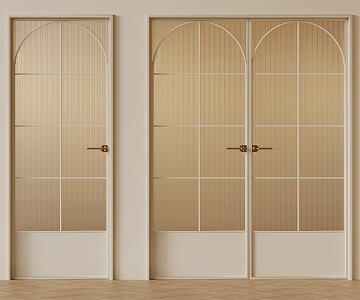 French cream style double door glass single door glass swing door 3d model