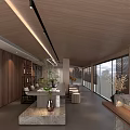 Traditional Tea House Interior With Wooden Ceiling Stone Counter And Shelves