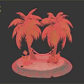 Tropical Island Scene With Two Palm Trees Hammock Sand And Water