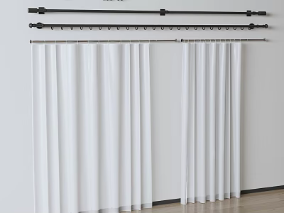 White Sheer Hanging Curtains With Curtain Rods For Indoor Interior Decoration 3d model