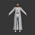 Man in White Long Coat Jeans with Gold Necklace Standing Against Dark Background