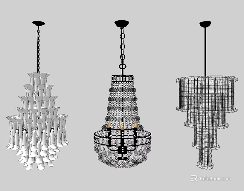 Various Crystal Chandeliers With Unique Designs And Decorative Structures 3d model