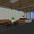 Modern Comfortable Lounge Area Interior With Brown Leather Sofas Accent Chairs And Green Plants