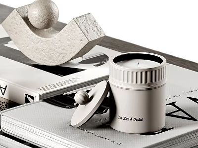 Minimalist Decorative Ornament Set With Arched Sculpture Ceramic Jar And Books On Tabletop 3d model