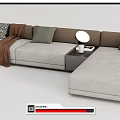 Modern Sectional Sofa With Beige Fabric Decorative Pillows Throw Blanket And Side Table 3d model