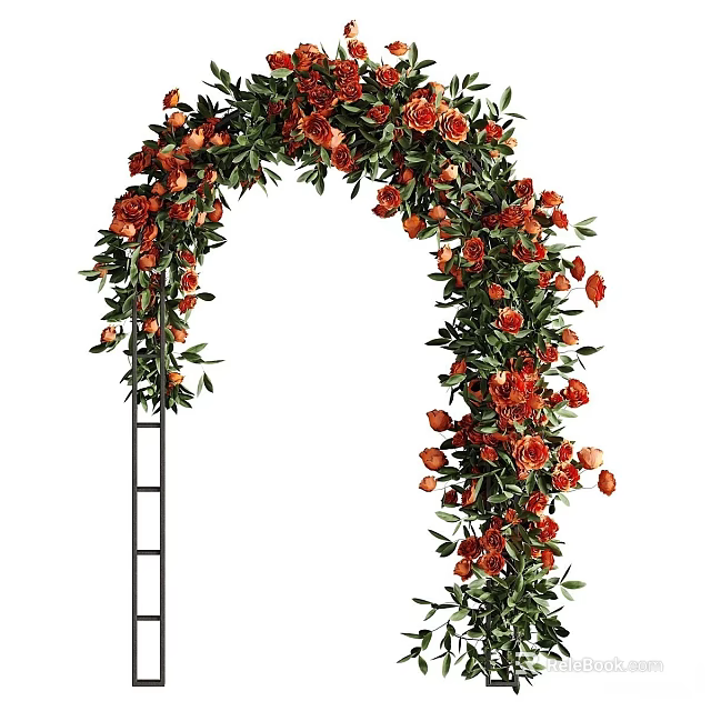 Arch Arbor Adorned With Red Flowers And Green Leaves For Wedding Decoration 3d model 