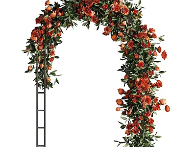 Arch Arbor Adorned With Red Flowers And Green Leaves For Wedding Decoration 3d model
