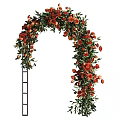 Arch Arbor Adorned With Red Flowers And Green Leaves For Wedding Decoration