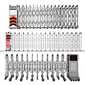 Electric Retractable Security Gates With Warning Stripes And Control Panel Design 3d model