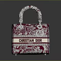 Christian Dior Red And White Floral Print Handbag With Structured Handle And Logo Stripe