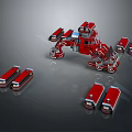 Red Military Multi Legged Robot Vehicle With Detachable Drone Units And Mechanical Structure