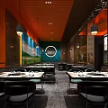 Modern Hot Pot Restaurant Interior With Hanging Lights And Dining Tables Setup