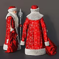 Traditional Santa Claus In Red Snowflake Costume With White Beard And Icicle Staff