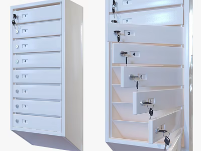 Modern White Wall Hanging Cabinets With Drawers And Shelves Storage Design 3d model