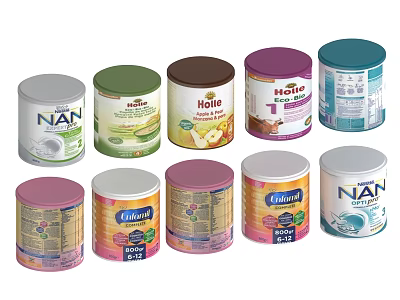 Assorted Nutritional Milk Powder Cans From Multiple Brands In Various Colors 3d model