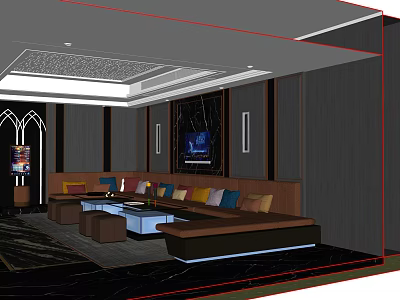 Luxury KTV Room Interior Design With Comfortable Sofa Colorful Cushions Coffee Table And TV 3d model