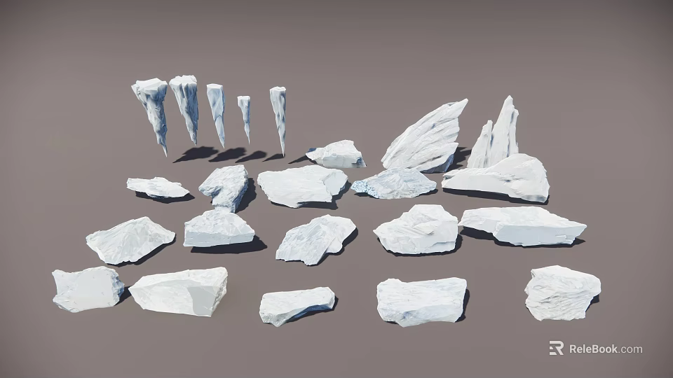 Natural White Stones And Wooden Pieces In Various Shapes And Sizes 3d model 