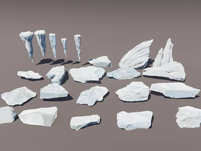 Natural White Stones And Wooden Pieces In Various Shapes And Sizes 3d model