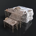 Under Construction Wooden Structure With Scaffolding Framing And White Covering