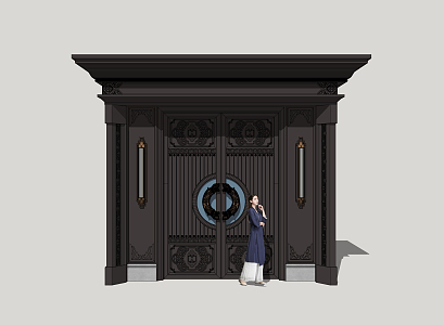 New Chinese Style Door Entrance Door 3d model