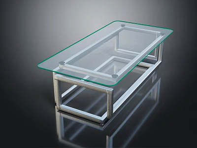 Sleek Modern Coffee Table With Clear Glass Top And Silver Metal Frame Design 3d model