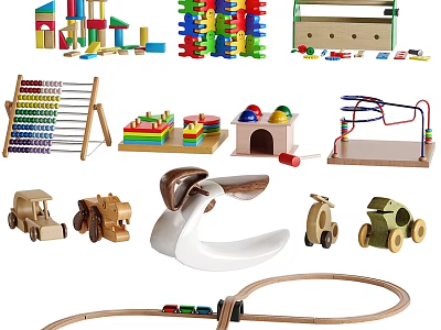 Colorful Wooden Building Blocks With Various Shapes For Kids Educational Play Toys 3d model