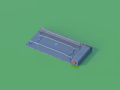 Gray Platform Structure With Metal Railings And Red Label Detail 3d model