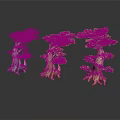 Colorful Decorative Trees With Textured Trunks Unique Branches And Dark Background Reflections