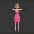 3D Female Character in Pink Dress with Headband and Outstretched Arms
