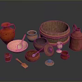 Handcrafted Sculpted Pottery Artworks Featuring Ceramic Bowls Wooden Barrels Copper Jugs And Clay Pots