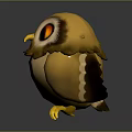 Cute Yellow Owl with Big Red Pupils Fluffy Feathers and Yellow Claws